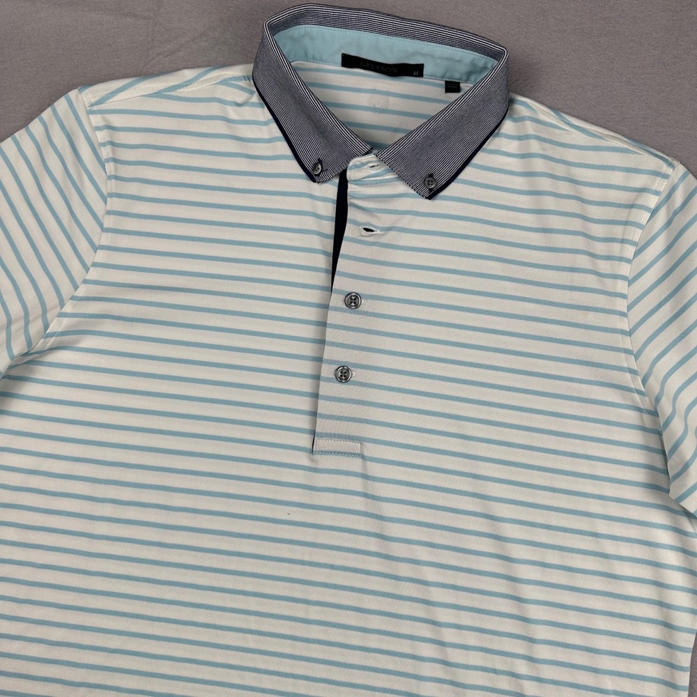 Greyson Clothiers Mens Blue White Striped Performance Golf Polo Shirt Size M